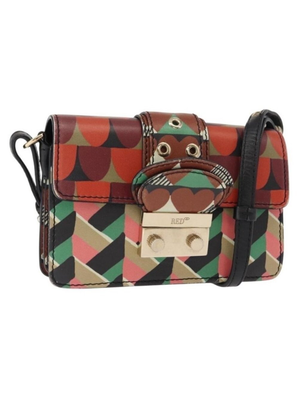 Authentic RED VALENTINO Shoulder Bag Leather Multicolor Gold